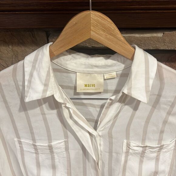 Maeve by Anthropologie Striped Tie Front High Low Button Down Shirt - Picture 2 of 9